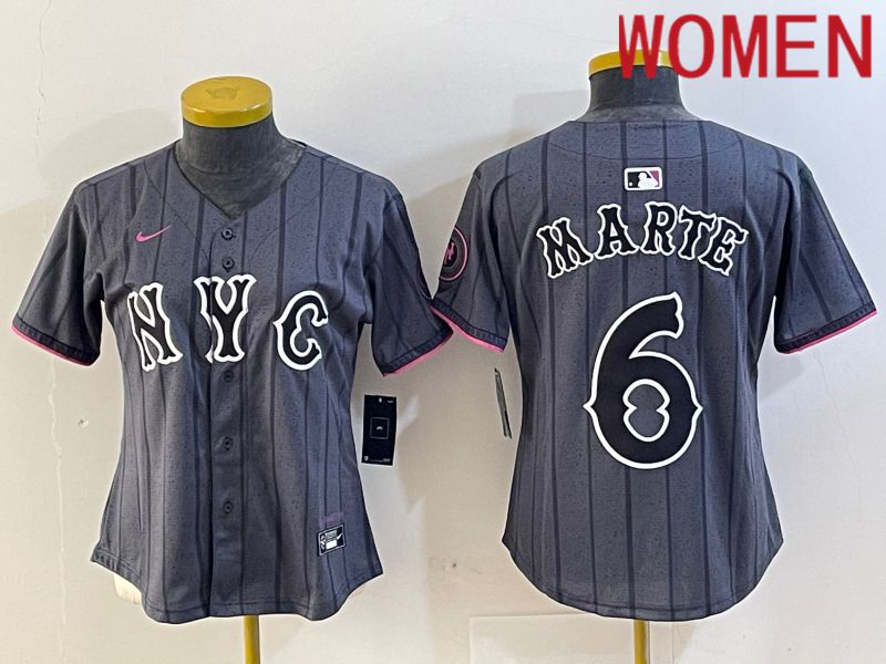 Women New York Mets #6 Marte Black City Edition 2024 Nike MLB Jersey style 1